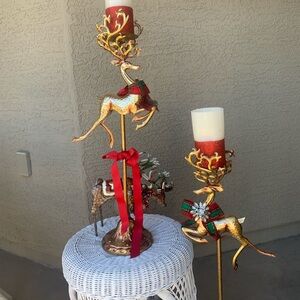 Two Gold Elegant Fantastical Reindeer Candle Holders